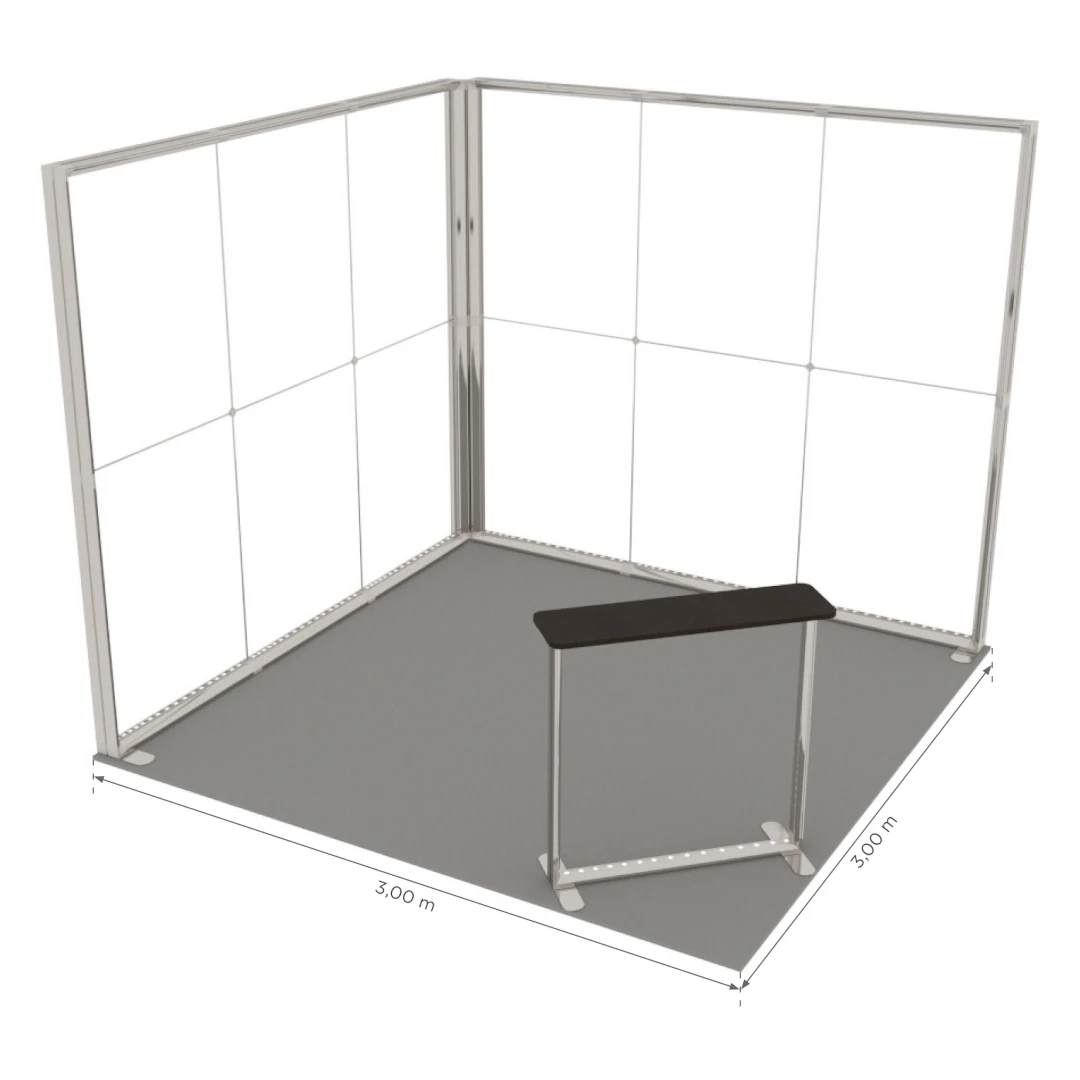 Stand d'exposition LED LUNIX™ 3×3 m en angle – vue 6