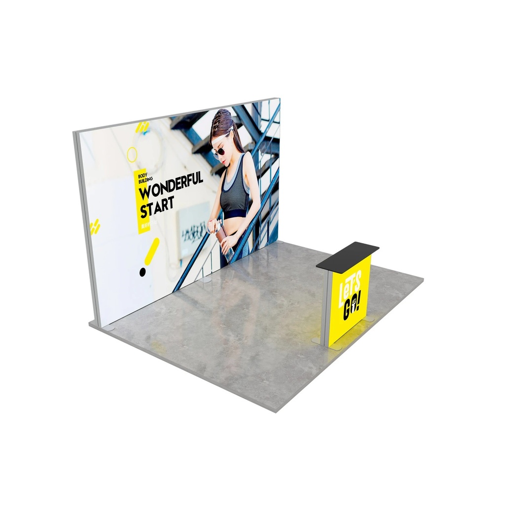 Stand d'exposition LED LUNIX™ 4×3 m en péninsule – vue 1