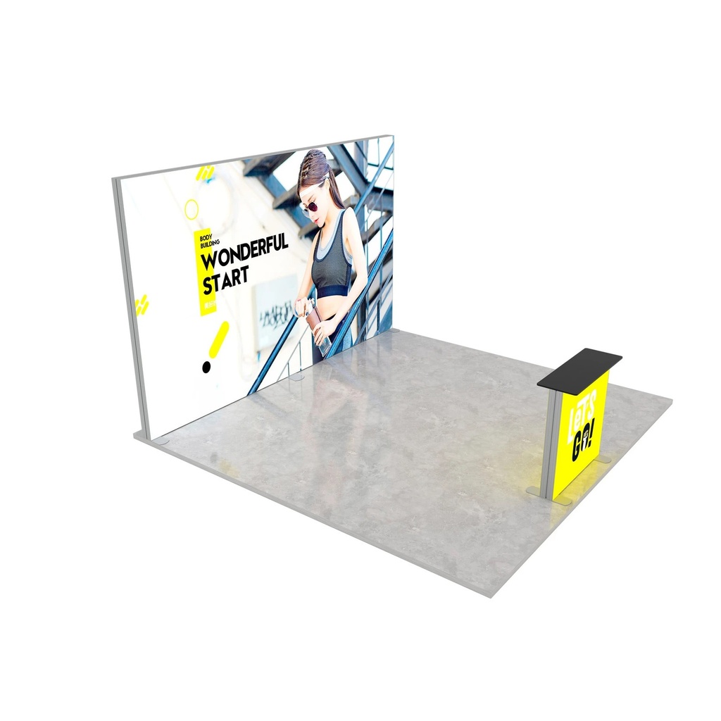 Stand d'exposition LED LUNIX™ 4×4 m en péninsule – vue 1