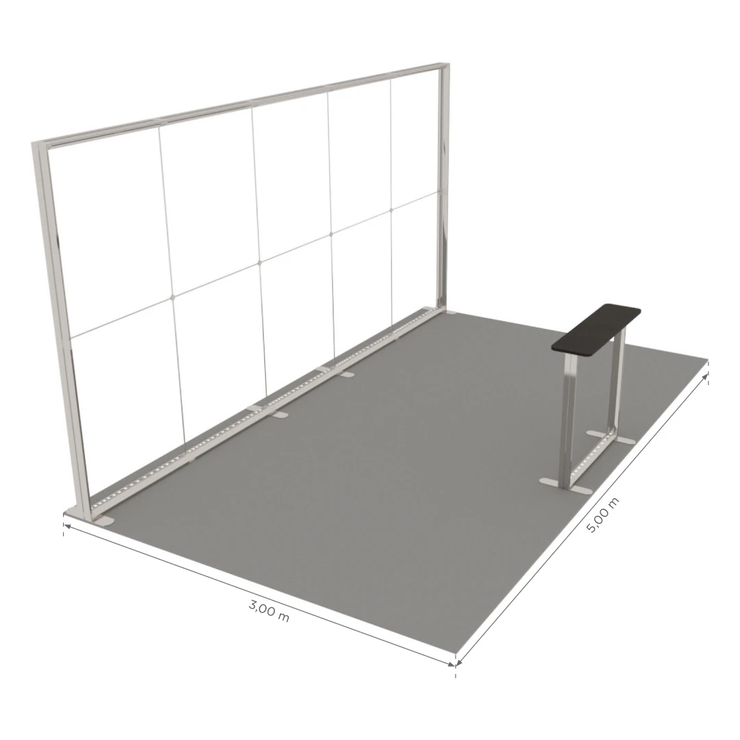 Stand d'exposition LED LUNIX™ 5×3 m en péninsule – vue 6
