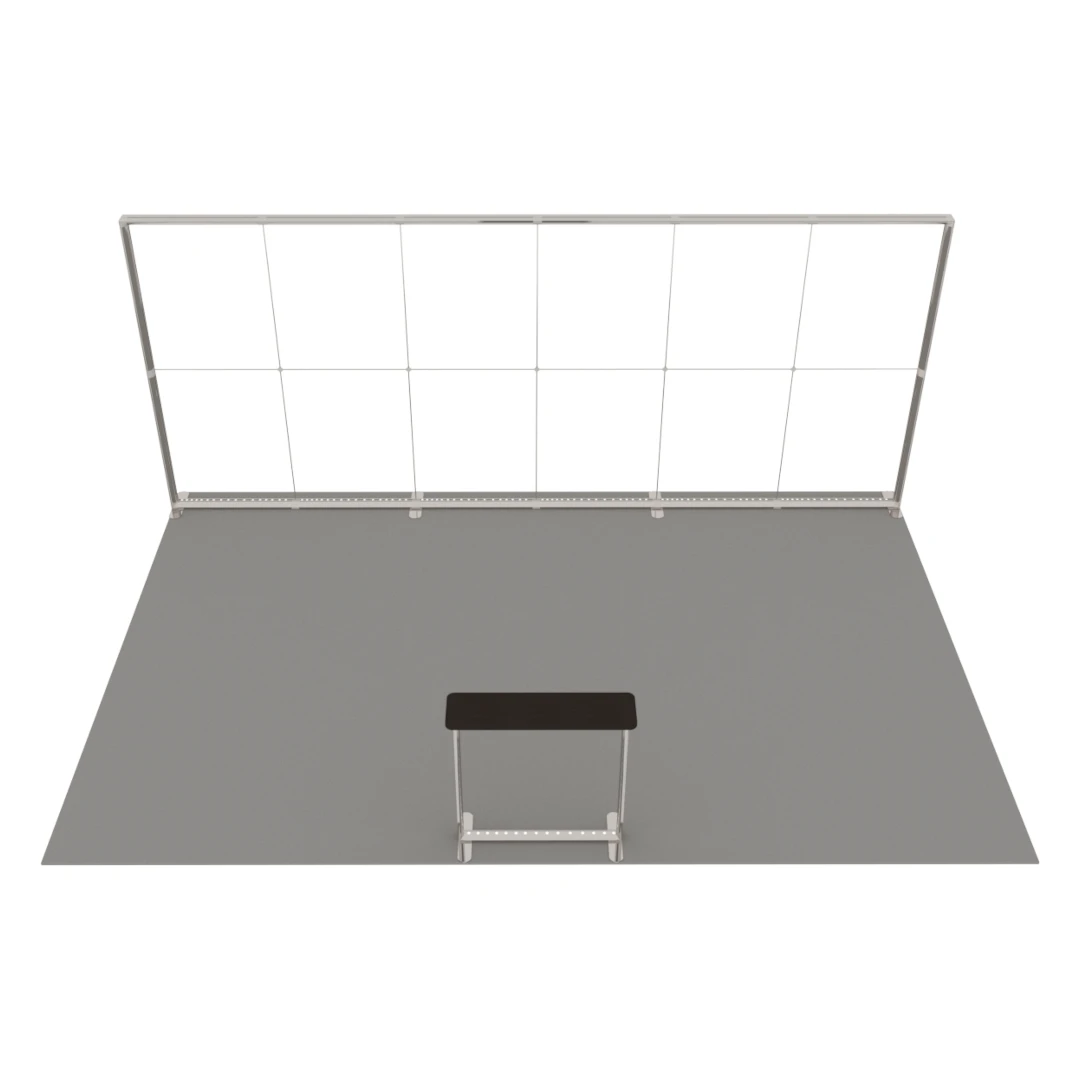 Stand d'exposition LED LUNIX™ 6×4 m péninsule avec comptoir – vue 2