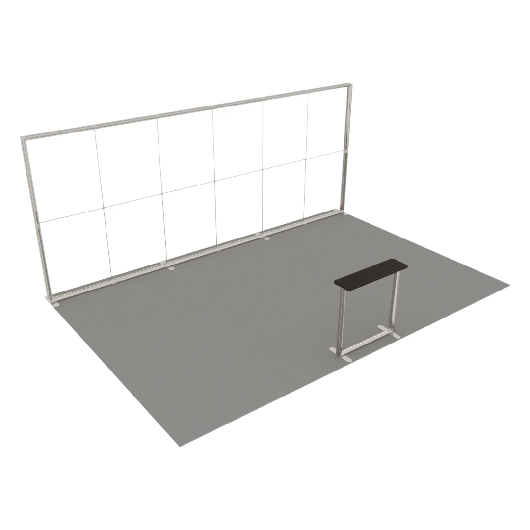 Stand d'exposition LED LUNIX™ 6×4 m péninsule avec comptoir – vue 3