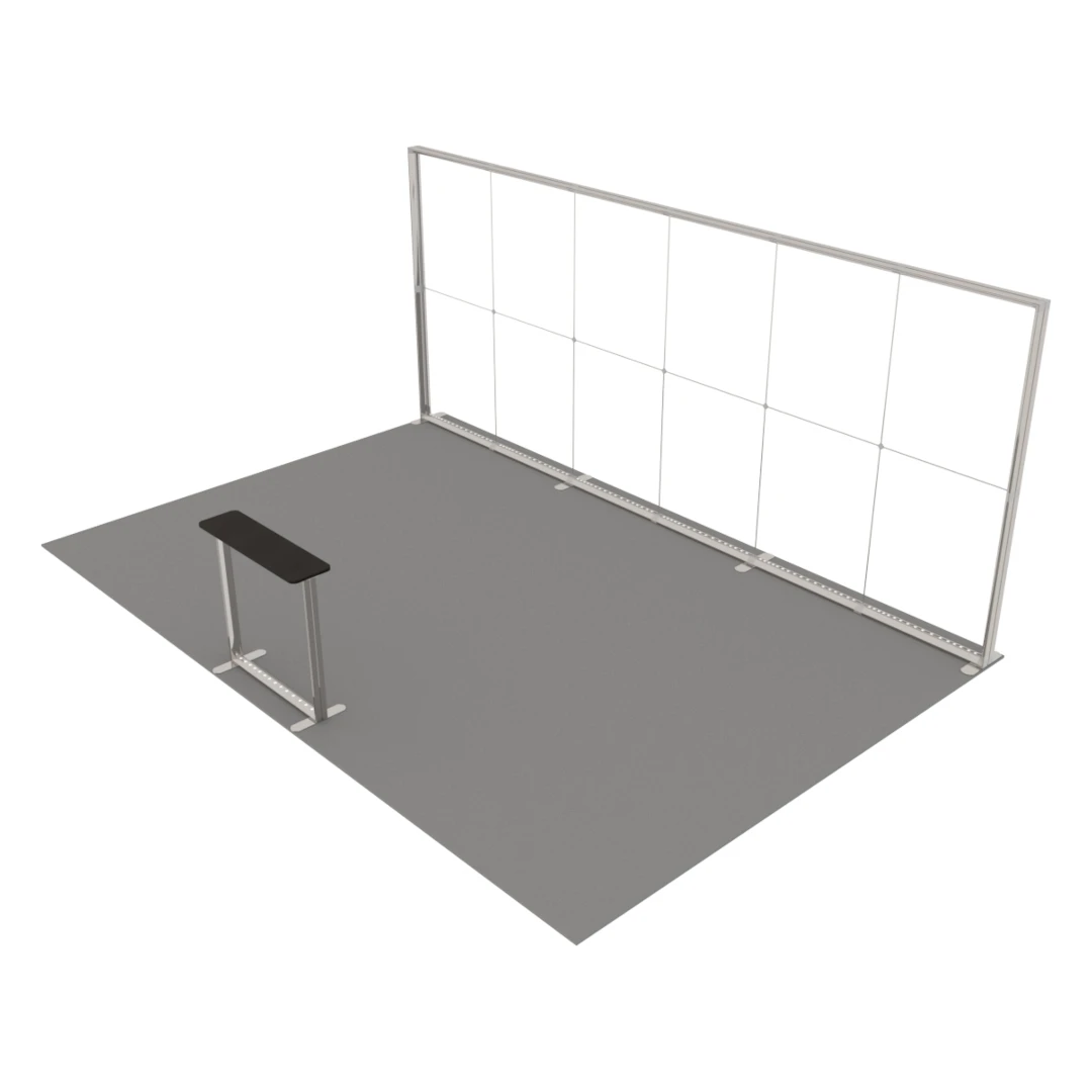 Stand d'exposition LED LUNIX™ 6×4 m péninsule avec comptoir – vue 4