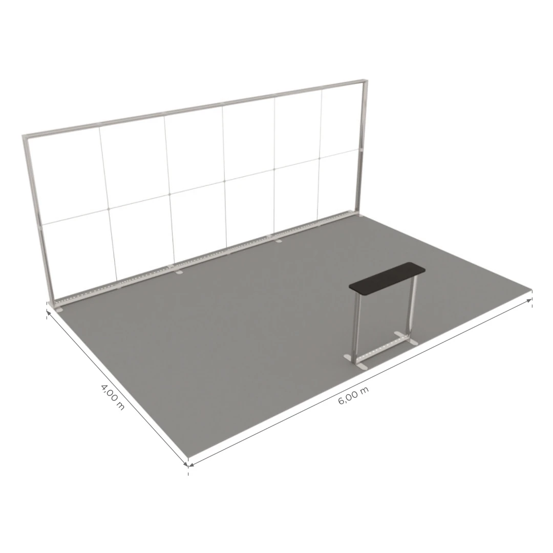 Stand d'exposition LED LUNIX™ 6×4 m péninsule avec comptoir – vue 6