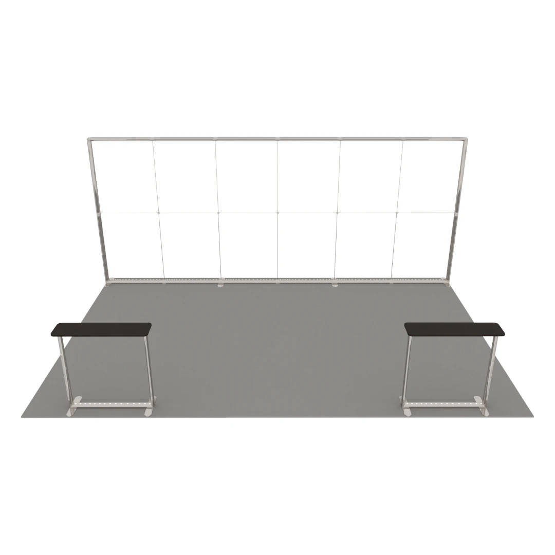 Stand d'exposition LED LUNIX™ 6×4 m péninsule avec 2 comptoirs – vue 2