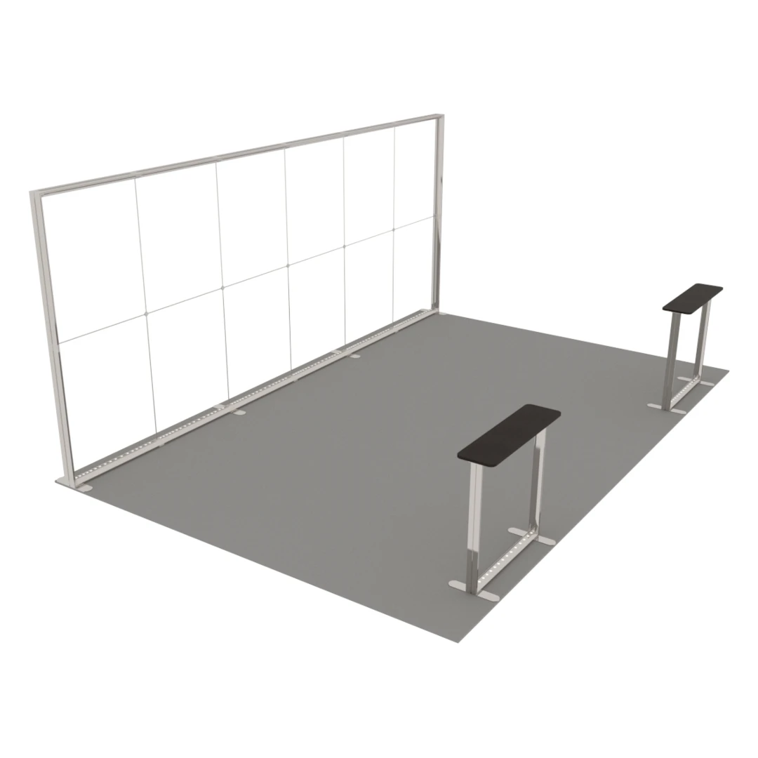 Stand d'exposition LED LUNIX™ 6×4 m péninsule avec 2 comptoirs – vue 3