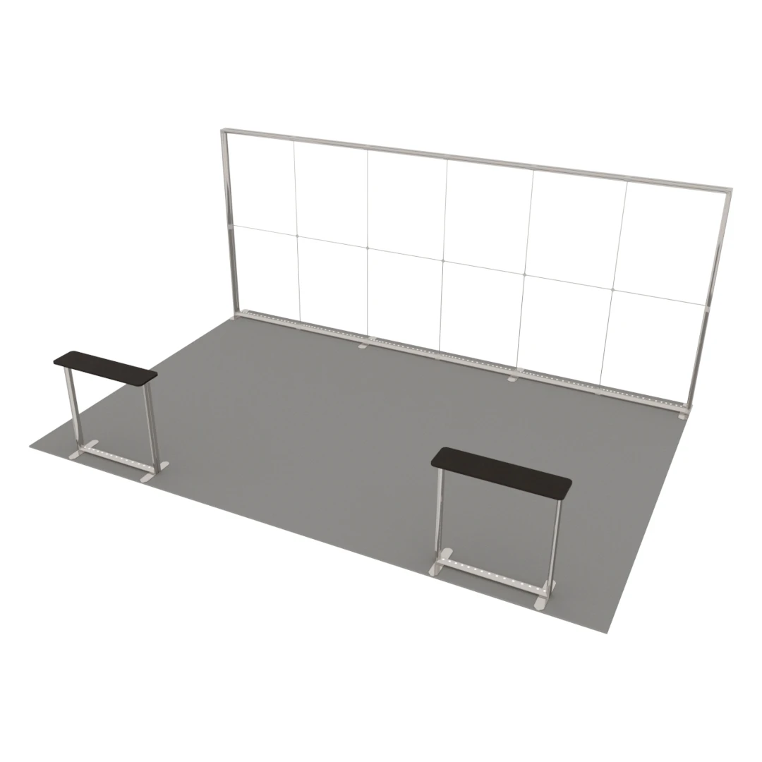 Stand d'exposition LED LUNIX™ 6×4 m péninsule avec 2 comptoirs – vue 4