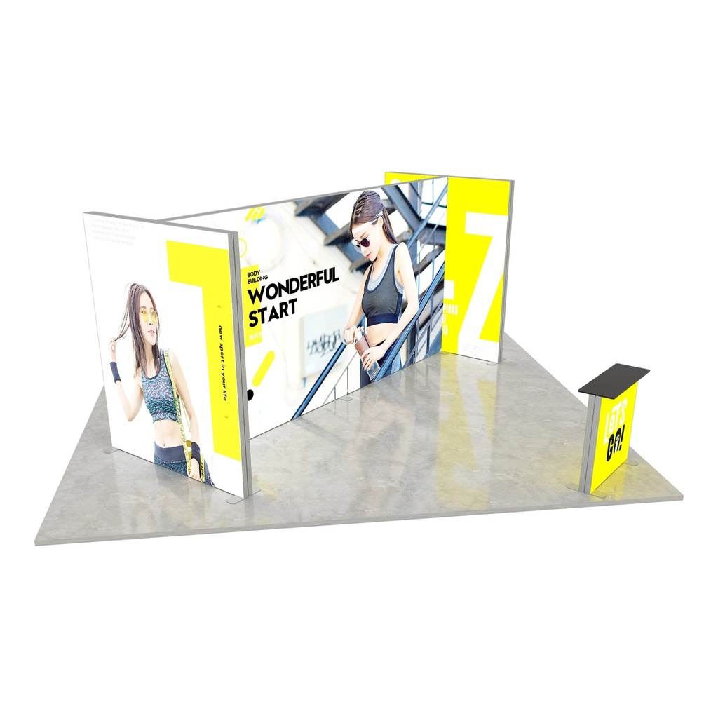 Stand d'exposition LED LUNIX™ 5×5 m en îlot – vue 1