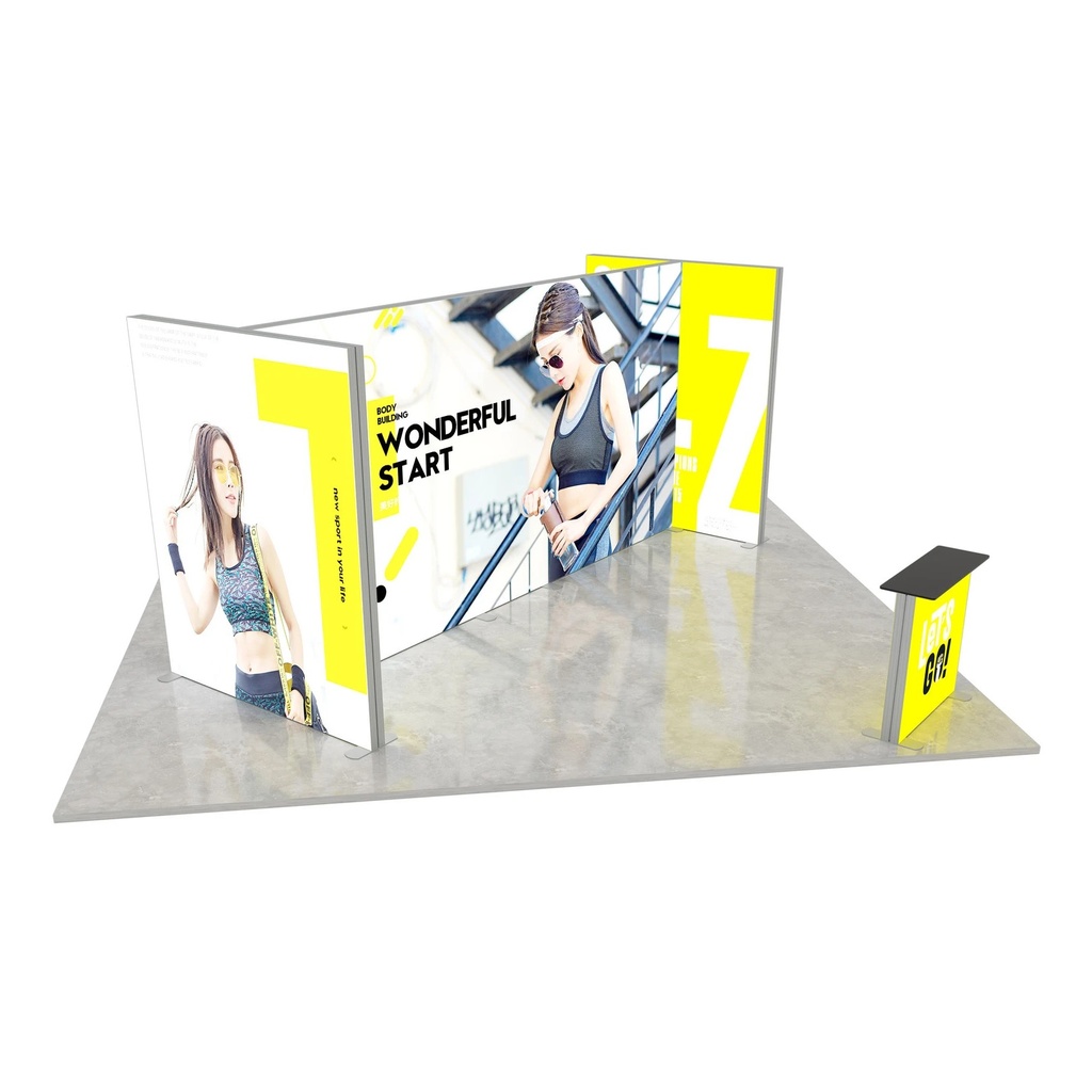 Stand d'exposition LED LUNIX™ 6×6 m en îlot – vue 1